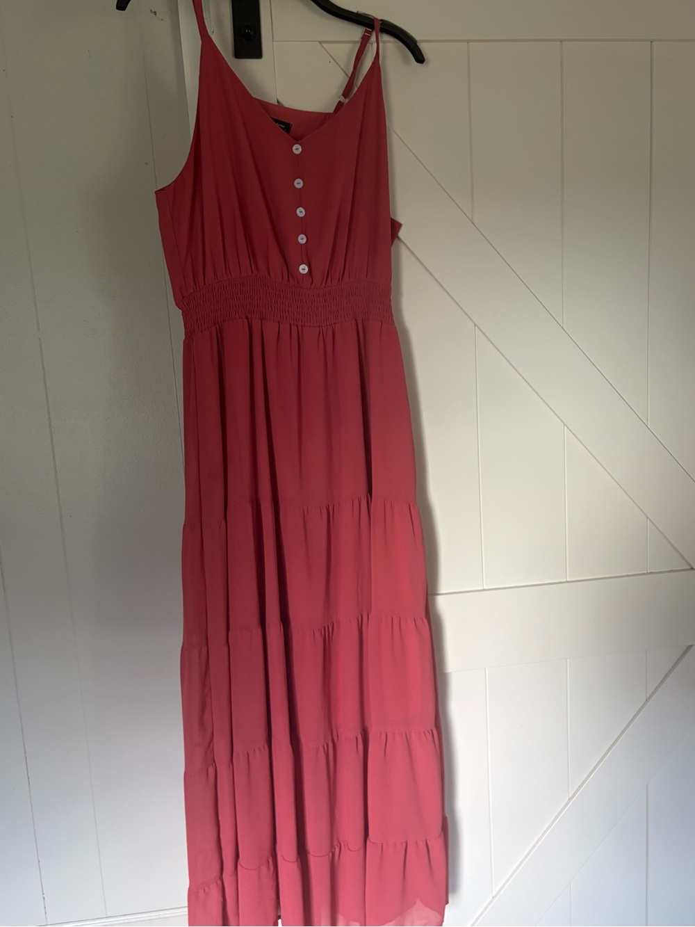 Sleeveless Coral Tiered Maxi Dress with Button Front